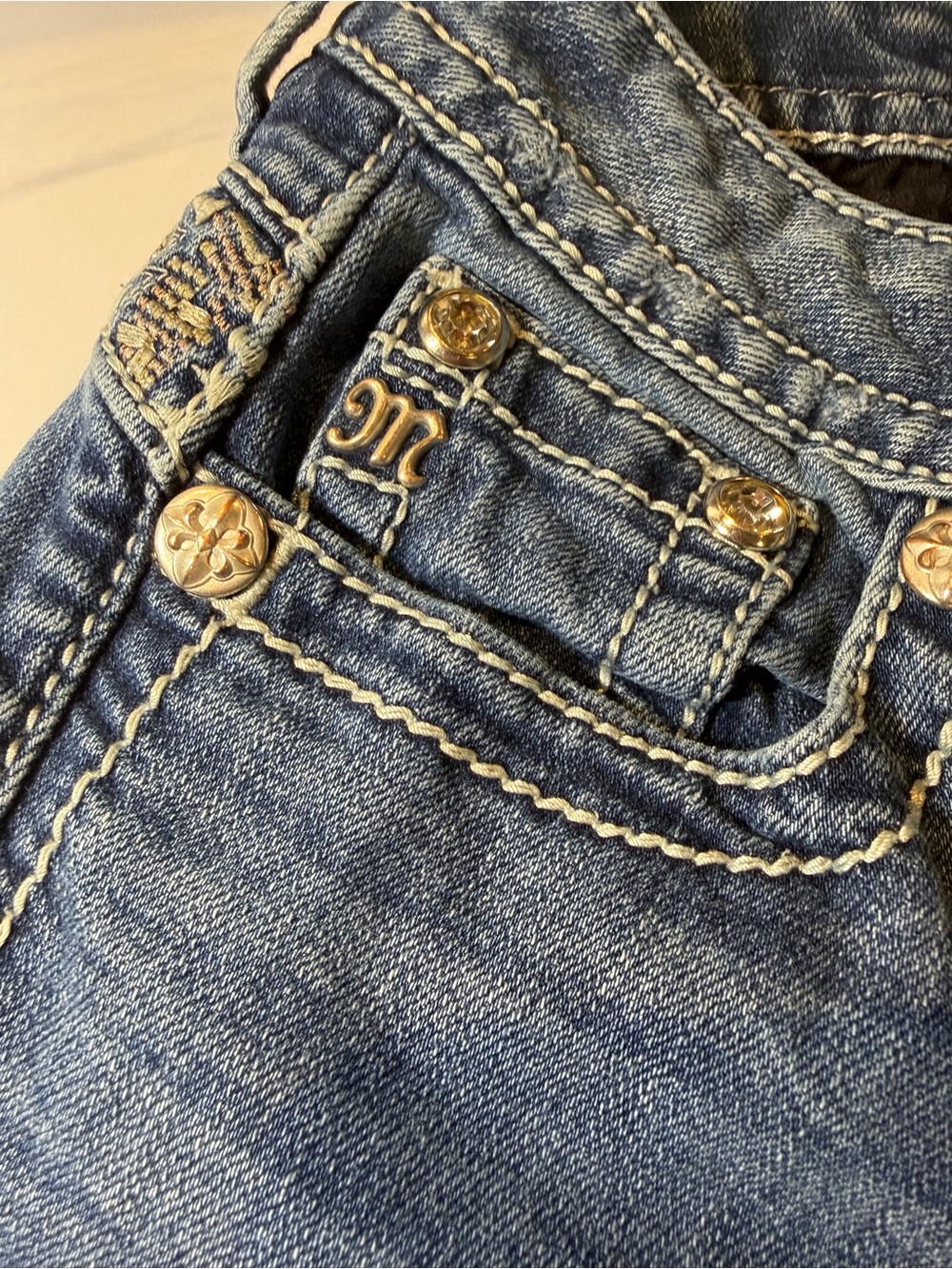 Miss Me Distressed Patchwork Embellished Jeans Size 26
